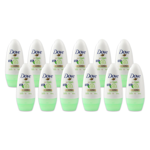 12PK Dove 50ml Antiperspirant Deodorant Roll On Go Fresh Cucumber & Green Tea