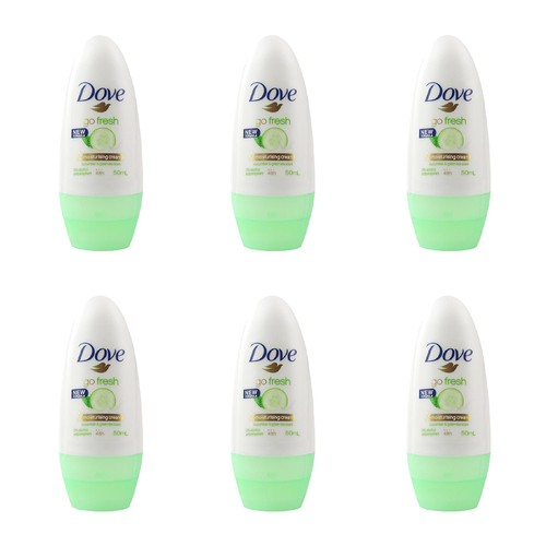 6PK Dove 50ml Antiperspirant Deodorant Roll On Go Fresh Cucumber & Green Tea