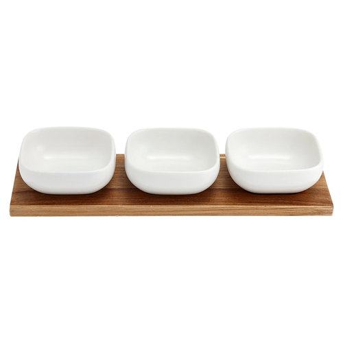 4pc Ladelle Essentials 3 White Bowls & Tray Set