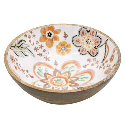 Ladelle Farrah Large Mango Wood Floral Print Serving Bowl 34x34x10cm