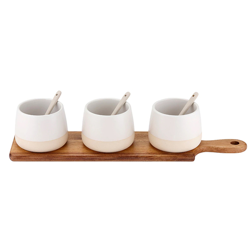 4pc Ladelle Host White 3 Bowl & Spoon Paddle Set