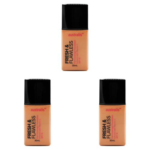 3PK Australis 30ml Fresh & Flawless Full Coverage Foundation SPF15 Caramel