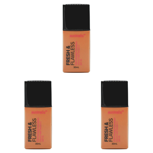 3PK Australis 30ml Fresh & Flawless Full Coverage Foundation SPF15 Deep Tan