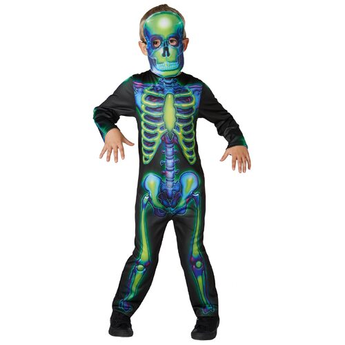 Rubies Neon Skeleton Glow In The Dark Boys Dress Up Costume - Size M