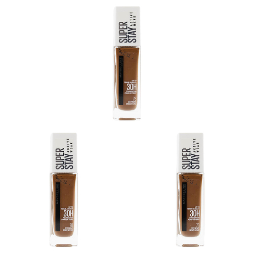 3PK Maybelline 30ml Super Stay Active Wear Foundation - 78 Deep Bronze