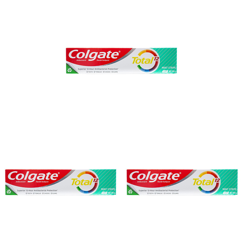 3PK Colgate 200g Fluoride Toothpaste Tube Total 12 Mint Stripe