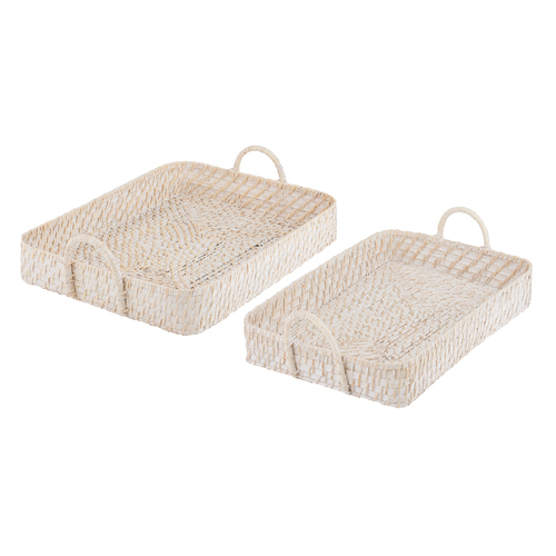 2pc Ladelle Whitehaven Woven Square Tray Set Handmade Retro