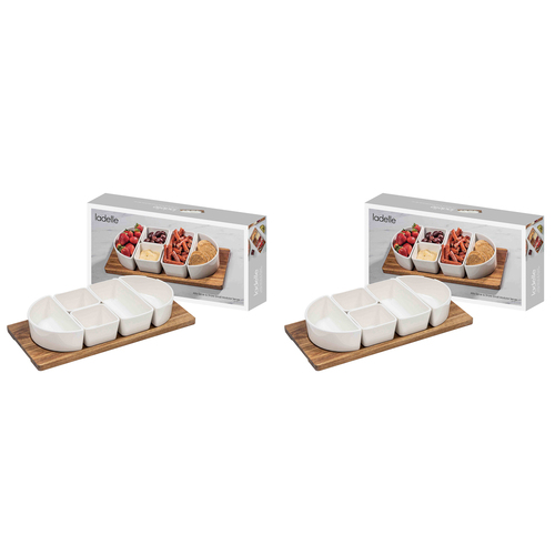 2PK Ladelle Alto Serve & Share Porcelain/Acacia Wood Modular Server Small