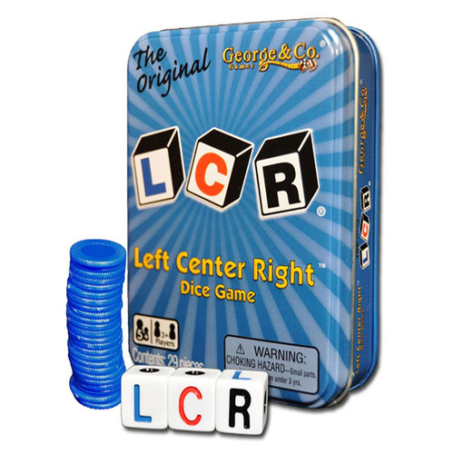 George & Company LCR Left Center Right Dice Game Blue Tin 5y+