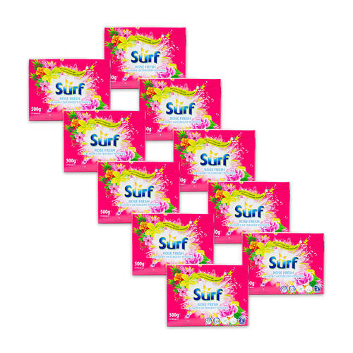 10PK Surf Stain Removal Laundry Detergent Powder Box 500G - Rose Fresh