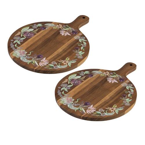 2PK Leura Round Acacia Serving Board Kitchen Cooking Serveware 40x30cm