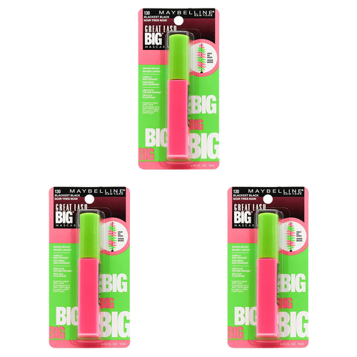 3PK Maybelline 10ml Mascara Great Lash Blackest Black 130