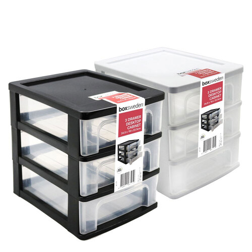 2PK Boxsweden Drawer Desktop Cabinet Sml 3 Layer Assorted 24.5X18X22.5cm