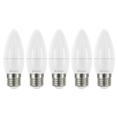 5PK Verbatim E27 Screw Cool White Frosted Candle Dimmable Light Globe 470lm/6W