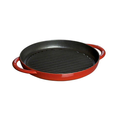 Staub Pure Round 26cm Cast Iron Grill Pan - Cherry Red