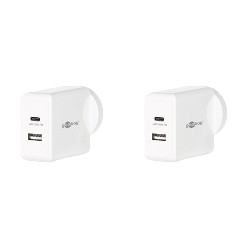 2PK Goobay Wall Charger Adapter ANZ 30W USB-C PD/USB-A - White