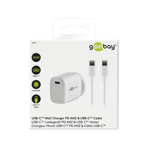 Goobay Wall Charger ANZ 20W USB-C PD w/ Type-C Cable - White