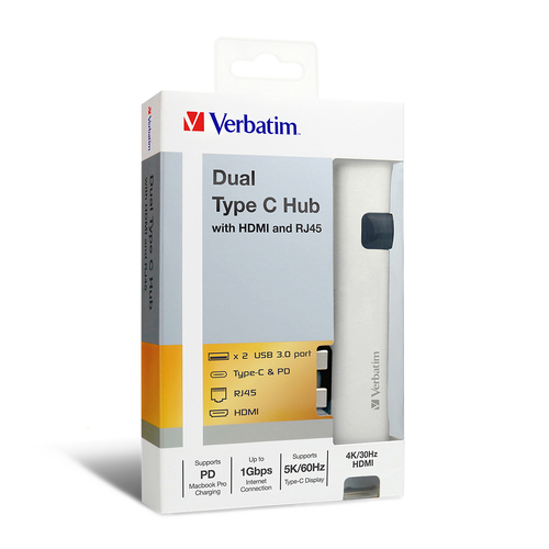 Verbatim Dual USB-C to HDMI/RJ45/USB 3.0 Hub - Silver