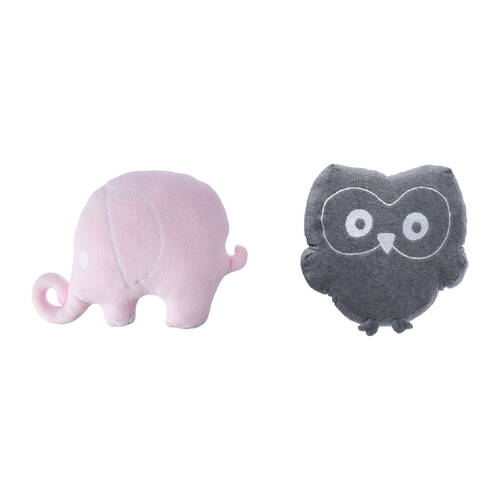 2pc Playgro Pink Elephant & Grey Owl Shaped Soft Polyester Cushion/Pillow Set