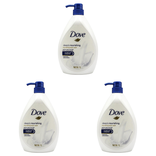 3PK Dove 1000ml Body Wash Liquid Bath Soap Deeply Nourishing