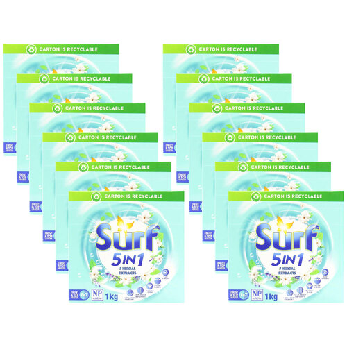 12PK Surf Front And Top Loader Laundry Powder 5 Herbal Extracts Clean Clothes 1kg