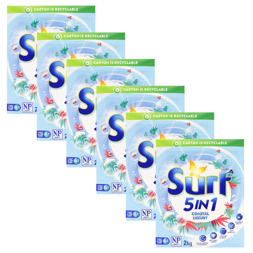 6PK Surf Laundry Washing Powder 5 In 1 Coastal Luxury Front & Top Loader 2kg