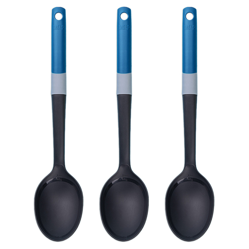 3PK Tasty Plastic Solid Spoon Cooking Utensil 34cm Black/Blue