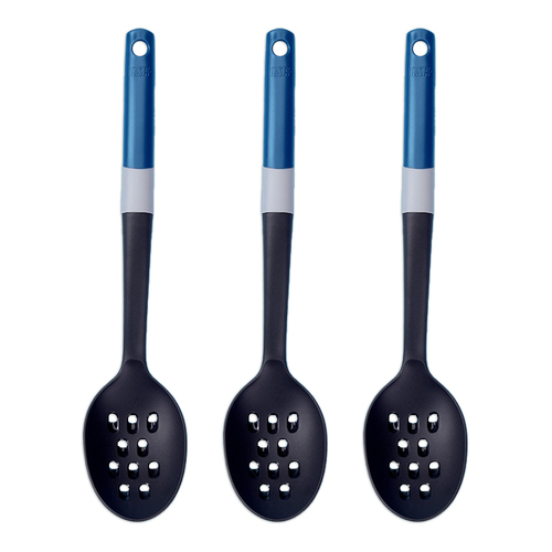 3PK Tasty Plastic Slotted Spoon Cooking Utensil 38cm Black/Blue