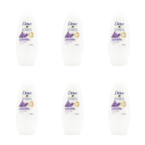 6PK Dove 50ml Antiperspirant Roll On Deodorant 48h w/ Lavender & Rose Extract