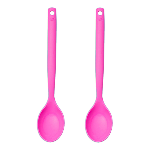 2PK Tasty 2-in-1 Silicone Spoon w/ Measurements Cooking Utensil 35cm Pink