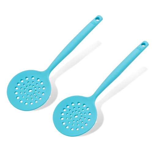 2PK Tasty Silicone Skimmer Cooking Utensil 25cm Light Blue