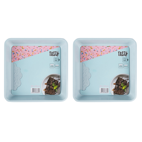 2PK Tasty Non-Stick Brownie Pan Square 23cm Light Blue