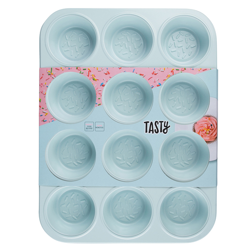 Tasty Non-Stick 12-Cup Muffin Pan Rectangle 35.5cm Light Blue