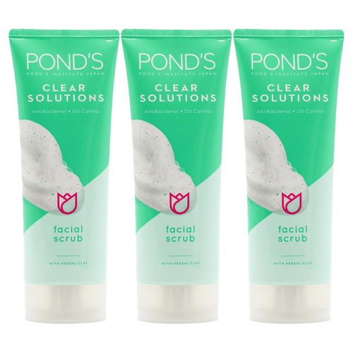 3PK Ponds Clear Solutions Oil Control Facial Cleanser Scrub 100g