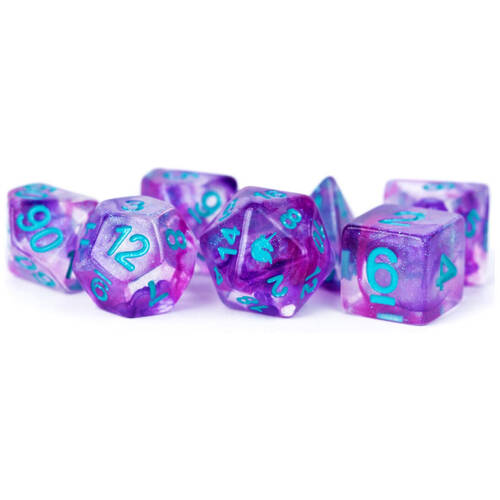 7pc Fanroll by Metallic Unicorn Resin Polyhedral RPG Tabletop Dice Set - Violet Infusion