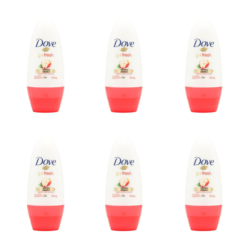 6PK Dove 50ml Antiperspirant Roll On Deodorant Apple & White Tea Scent