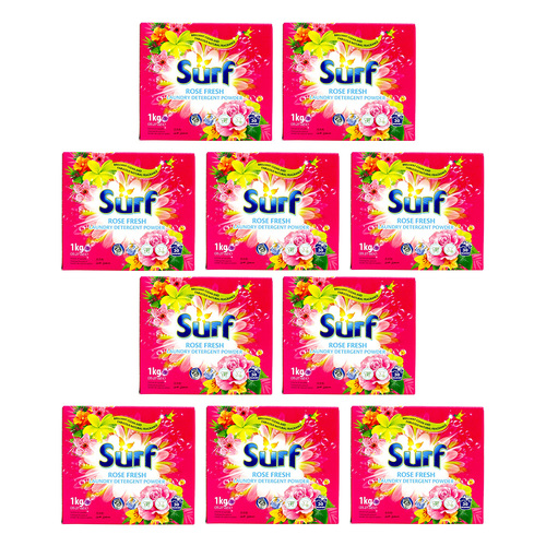 10PK Surf Laundry Washing Detergent Powder 1kg - Rose Fresh