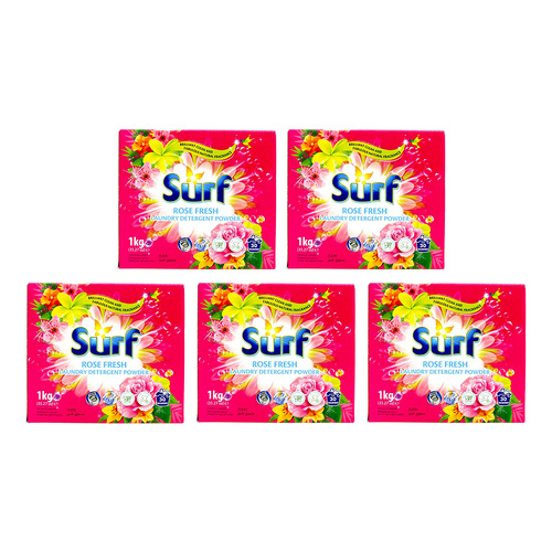 5PK Surf Laundry Washing Detergent Powder 1kg - Rose Fresh