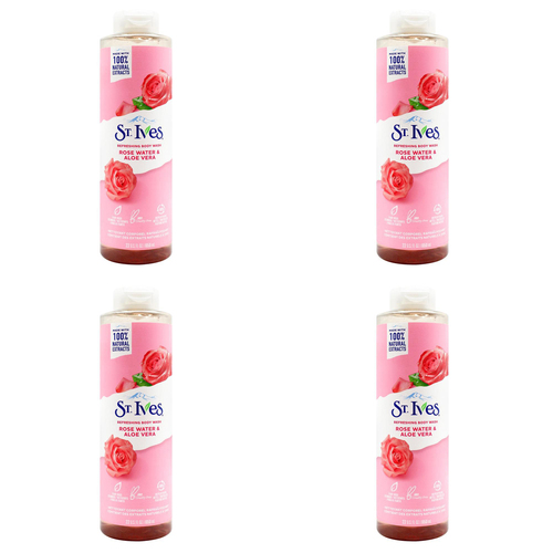 4PK St Ives 650ml Body Wash Rose Water & Aloe Vera Scent