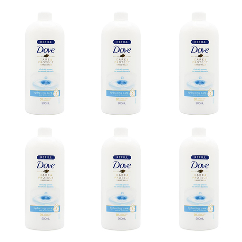 6PK Dove 900ml Care & Protect Hand Wash - Pear & Aloe Scent Refill