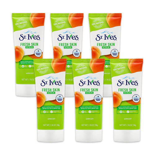 6PK St Ives Apricot Fresh Skin Facial Scrub w/ Crushed Walnut Shell Powder 50g