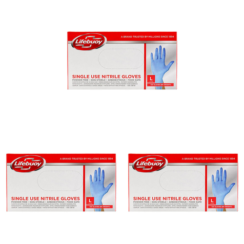 300pc Lifebuoy Nitrile Examination Gloves Powder Free Large