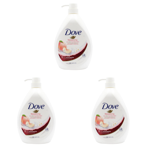 3PK Dove 1000ml Body Wash Liquid Bath Soap White Peach/Tea Scent Rebalancing