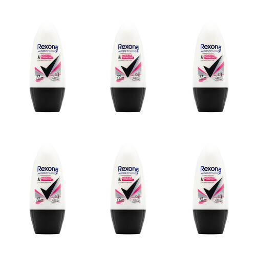 6PK Rexona 45ml Roll On Deodorant Invisible & Antibacterial