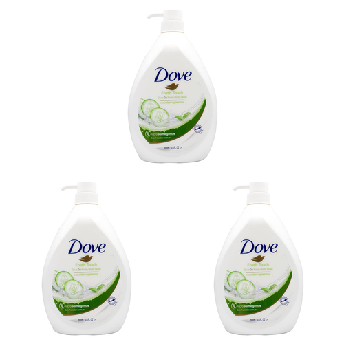 3PK Dove 1000ml Body Wash Liquid Bath Soap Cucumber/Green Tea Scent