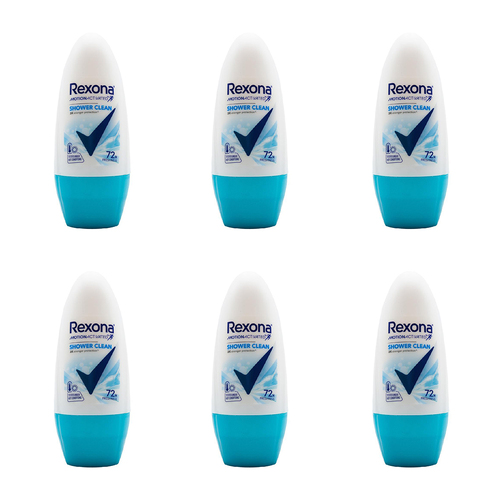 6PK Rexona 45ml Antiperspirant Roll On 48h Deodorant Shower Clean