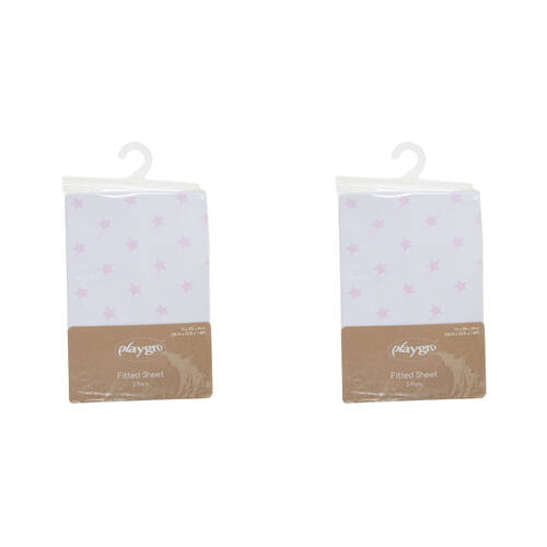 4pc Playgro Home Star Cot Fitted Sheet Pink & White Cotton 73x135x19cm