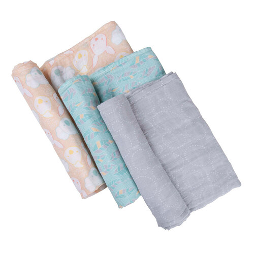 3pc Playgro Fauna Friends Muslin Swaddle Baby Wrap Blanket 0m+