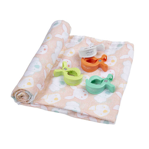 Playgro Fauna Friends Muslin Swaddle and Pram Clips 0m+