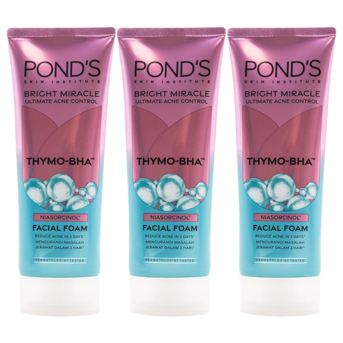 3PK Ponds Bright Miracle Acne Control Foam Facial Cleanser 100g